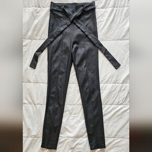 Windsor Faux Leather Skinny High Waist Black Tie Pants